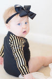 Black with Black & Gold Stripe Raglan RUCHED