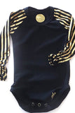 Black with Black & Gold Stripe Raglan RUCHED